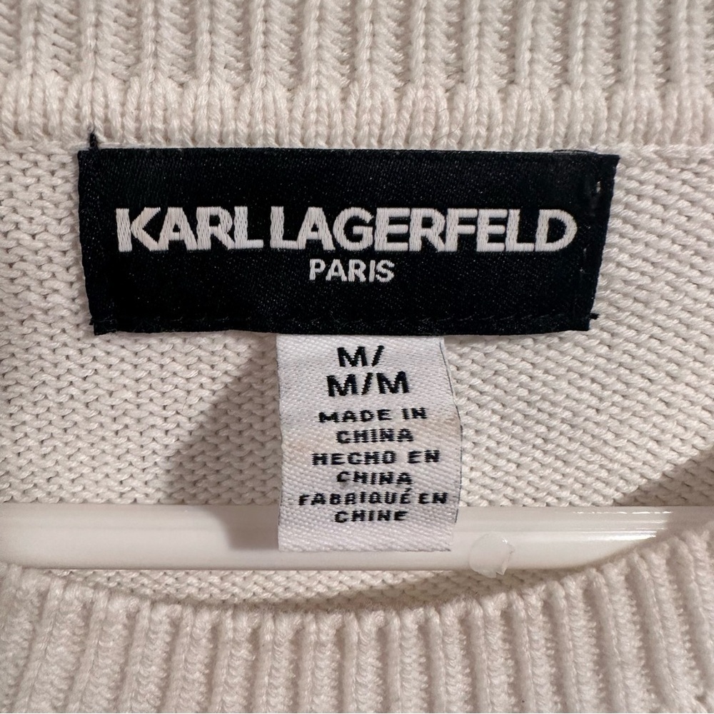 KARL LAGERFELD Black & White Bonjour Pullover Sweater Crewneck Cotton 93% EUC M - Picture 2 of 16